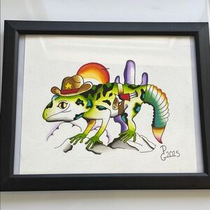 Colorful Cowboy Lizard Art Print